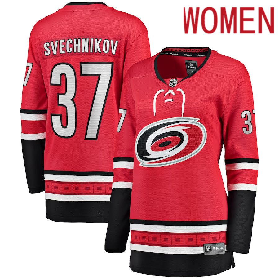 Women Carolina Hurricanes #37 Andrei Svechnikov Fanatics Branded Red Home Breakaway Player NHL Jersey